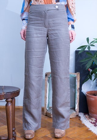 HIGHT WAISTED GREY ORGANIC COTTON TROUSERS