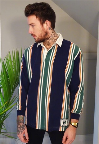 STRIPED UNISEX RUGBY STYLE POLO T-SHIRT