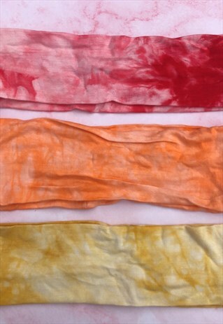 ORANGE YELLOW RED TIE DYE MARBLE COTTON HEADBAND BUNDLE