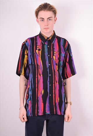 MENS VINTAGE CRAZY PRINT SHIRT MEDIUM MULTI 90'S