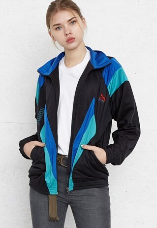 VINTAGE BLACK BLUE PUMA ZIP TRACK JACKET