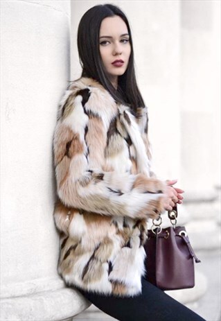 MIXED FAUX FUR COAT
