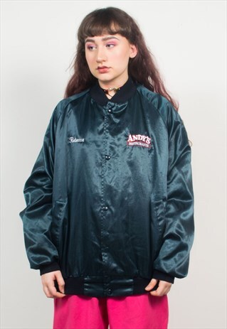 VINTAGE 90'S DARK BLUE METALLIC OVERSIZED BOMBER JACKET