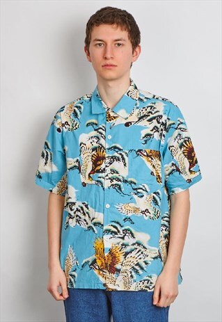 VINTAGE 90'S STEFANO BLUE EAGLE PRINT SHIRT