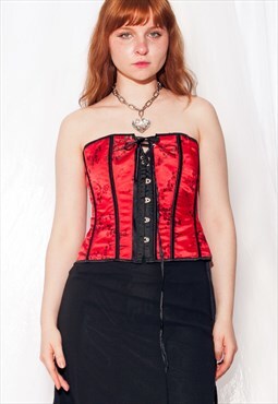 Vintage Corset Y2K Lace-up Satin Bodice in Red