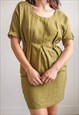 VINTAGE 90S LINEN MINI DRESS IN OLIVE