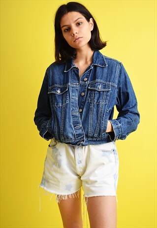 90'S RETRO STONEWASH DENIM CROP OVERSIZED MOM'S JACKET