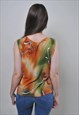 ABSTRACT PRINT VINTAGE TOP, 90S MULTICOLOR RAVE TANK 