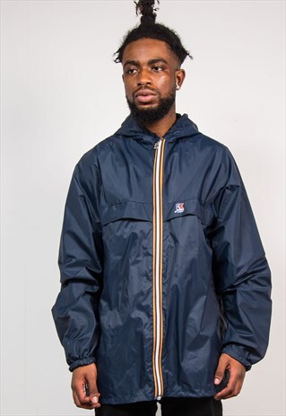 90'S K WAY NAVY VINTAGE ZIP CAGOULE JACKET