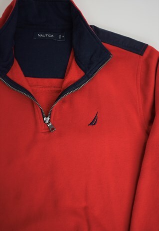 VINTAGE 90S NAUTICA RED & NAVY 3/4 ZIP SWEATSHIRT
