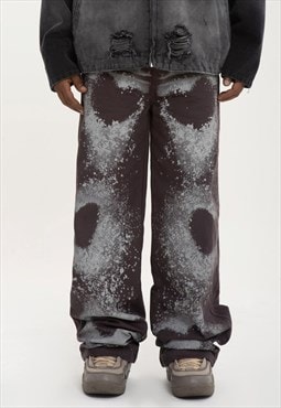 Graffiti jeans paint splatter denim pants heart trousers