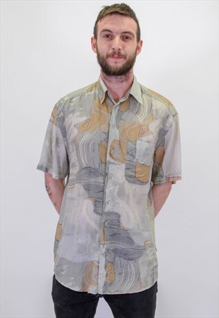 VINTAGE CRAZY ABSTRACT FESTIVAL PATTERN SHIRT IN XL