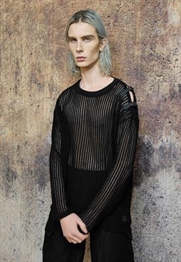 Mesh sweatshirt transparent top see-through punk jumper