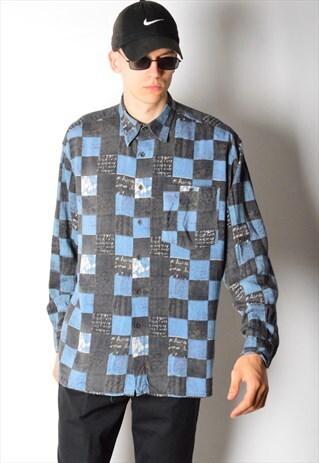 VINTAGE 90S NAVY BLUE CHECK LONG SLEEVE SHIRT