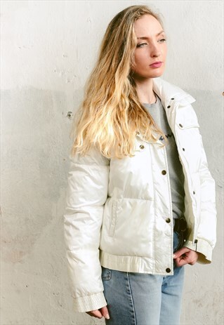 VINTAGE 90S METALLIC WHITE PUFFER JACKET