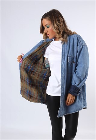 DENIM FLEECE LINED SHIRT PLAIN OVERSIZED FITTED UK 18 (43I)