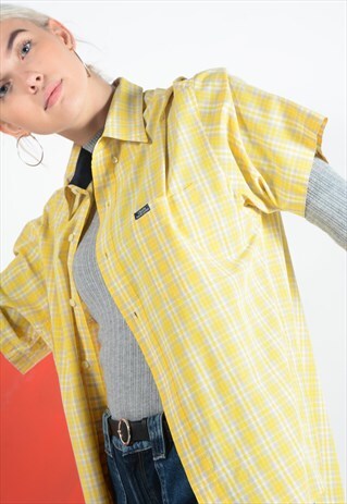 CHAPS RALPH LAUREN CHECKED SHORT SLEEVE SHIRT IN YELLOW