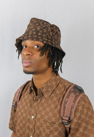 PLAYBOY MONOGRAM BROWN TONAL CORD BUCKET HAT