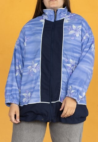 VINTAGE  CRAZY TRACK JACKET FLOWERS IN BLUE L