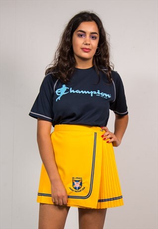 90'S VINTAGE BRIGHT YELLOW WRAP AROUND PLEATED TENNIS SKIRT