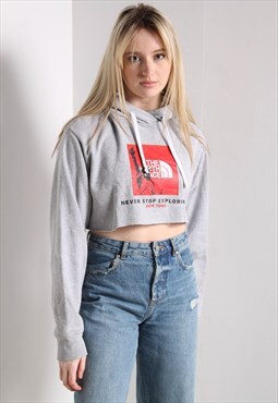 Vintage The North Face Reworked Cropped Hoodie Top Grey