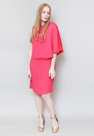 VINTAGE 1970'S CAROL MODEL HOT PINK ASYMMETRIC MINI DRESS
