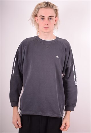 ADIDAS MENS VINTAGE SWEATSHIRT JUMPER MEDIUM GREY 90S