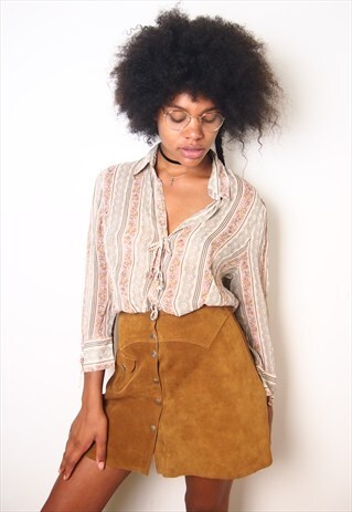 OVERSIZE BROWN MULTI PRINT BLOUSE