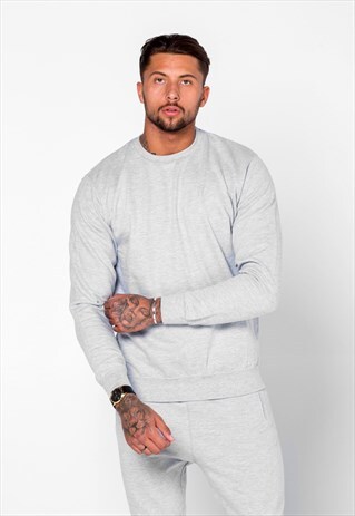 ESSENTIAL PLAIN JUMPER SWEATER PULLOVER - HEATHER GREY