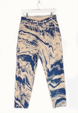 Marble Print Dark Blue & Beige Straight Leg Jeans