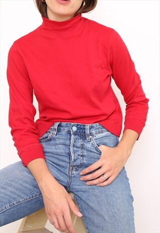 VINTAGE 90S RED POLO HIGH TURTLE ROLL NECK TOP