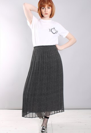 VINTAGE 80S POLKA DOT CHIFFON PLEATED MIDI SKIRT