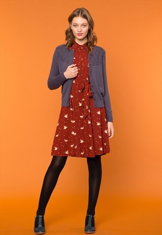 BLUE KNITTED YOKE BUTTON UP CARDIGAN
