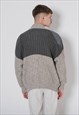 VINTAGE 80S GRANDAD GREY WOOL MEN ROUNDNECK CARDIGAN M
