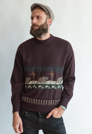 VINTAGE 80S FUNKY UNISEX NORDIC JUMPER IN BEAR PATTERN