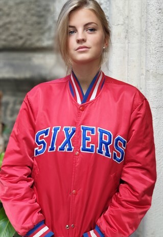 VINTAGE 90S BOMBER COLLEGE BASKET JACKET NBA SIXERS