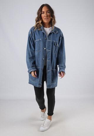 DENIM JACKET LONG OVERSIZED LONGLINE VINTAGE UK 18 (HWBT)