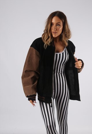 VINTAGE VARSITY SUEDE BOMBER JACKET OVERSIZED UK 14 (E4L)