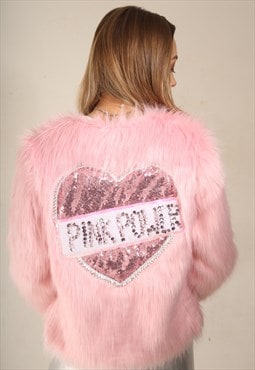 Baby Pink Faux Fur Heart Pink Power Jacket