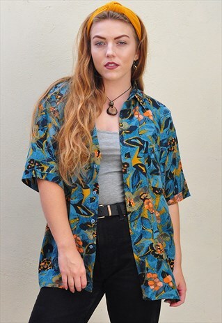 VINTAGE TROPICAL ABSTRACT FESTIVAL PATTERNED SHIRT