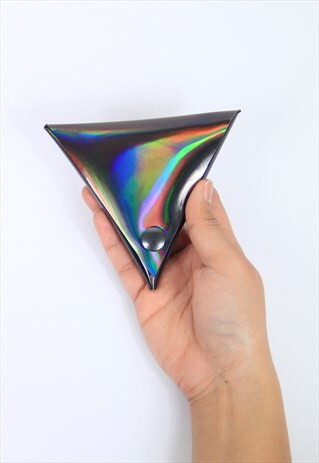 HOLOGRAPHIC TRIANGLE COIN POUCH - BLACK RAINBOW
