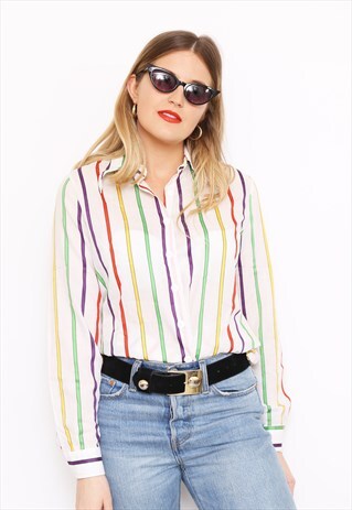 VINTAGE 70S MULTICOLOURED STRIPED SHIRT BLOUSE