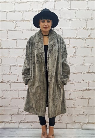 FULL LENGTH GREY FAUX FUR COAT