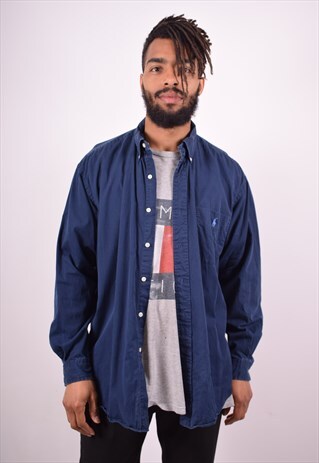 RALPH LAUREN MENS VINTAGE SHIRT LARGE BLUE 90S