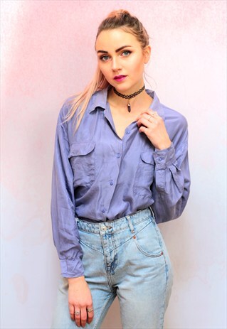 1990S VINTAGE LILAC PURE SILK LONG SLEEVE SHIRT