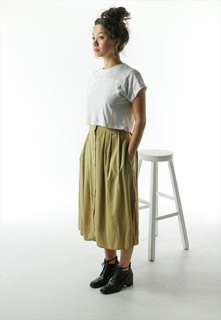 BEIGE PLEATED SKIRT / BUTTON UP HIGH WAISTED SKIRT