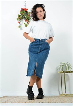 Vintage Denim Midi Skirt Size M