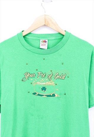 Vintage Pot Of Gold Clover T Shirt Green With Chest Graphic 