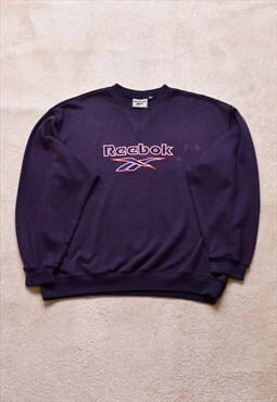 Vintage 90s Reebok Navy Big Logo Embroidered Sweater