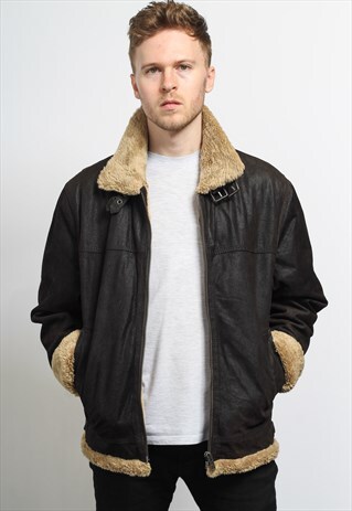 VINTAGE LEATHER AVIATOR FLEECE JACKET